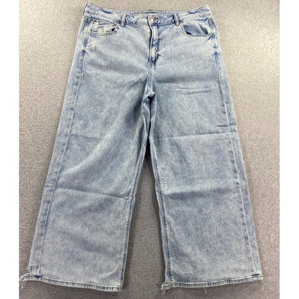 American Eagle Womens 16 Short Super High Rise Baggy Wide Leg Jeans Light Boho